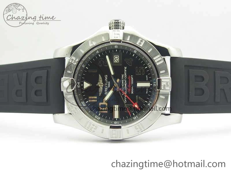 Avenger GMT A32390 SS GF 1:1 Best Edition Black Dial On Rubber Strap A2836