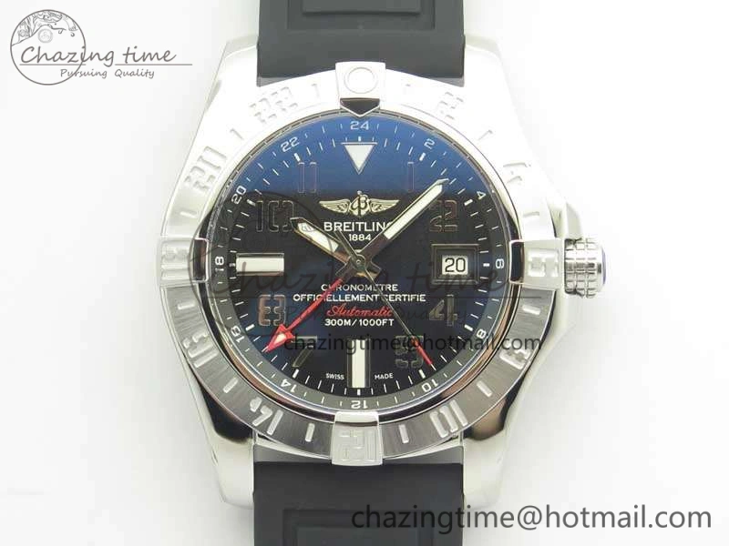 Avenger GMT A32390 SS GF 1:1 Best Edition Black Dial On Rubber Strap A2836