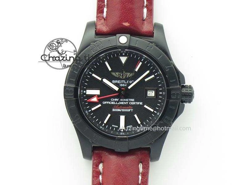 Avenger GMT DLC Black Stick Marker Textured Dial Black Inner Bezel On Leather Strap A2836