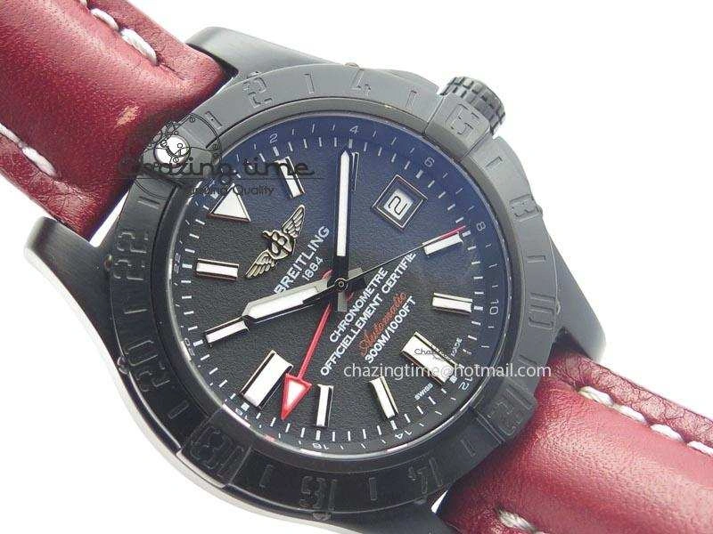 Avenger GMT DLC Black Stick Marker Textured Dial Black Inner Bezel On Leather Strap A2836