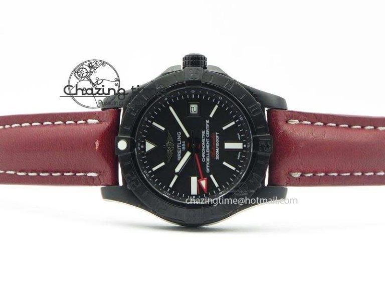 Avenger GMT DLC Black Stick Marker Textured Dial Black Inner Bezel On Leather Strap A2836