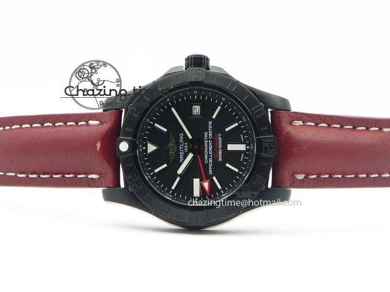 Avenger GMT DLC Black Stick Marker Textured Dial Black Inner Bezel On Leather Strap A2836