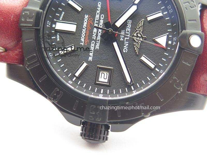 Avenger GMT DLC Black Stick Marker Textured Dial Black Inner Bezel On Leather Strap A2836