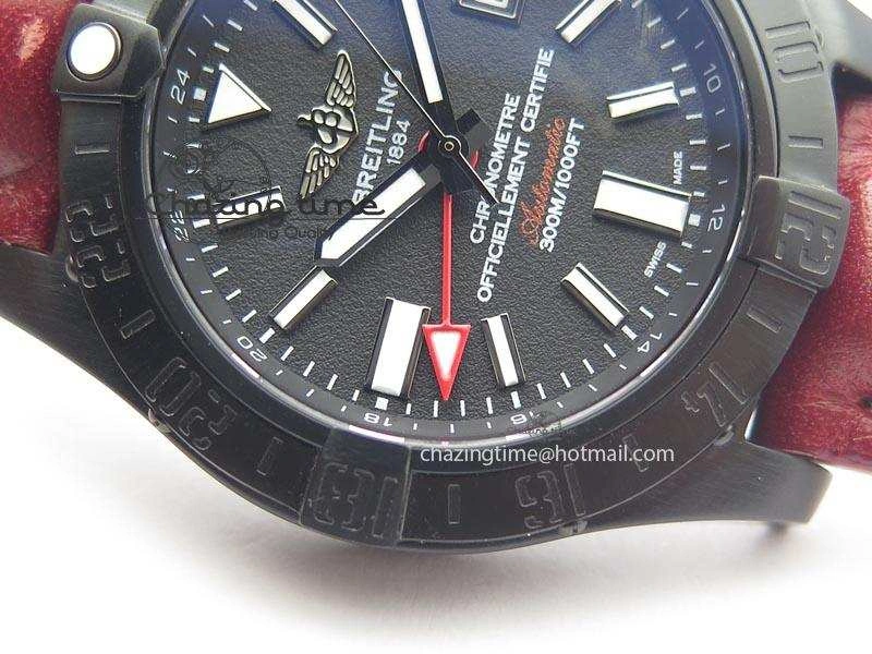 Avenger GMT DLC Black Stick Marker Textured Dial Black Inner Bezel On Leather Strap A2836