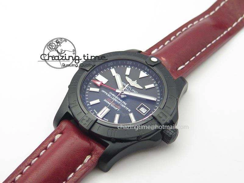Avenger GMT DLC Black Stick Marker Textured Dial Black Inner Bezel On Leather Strap A2836