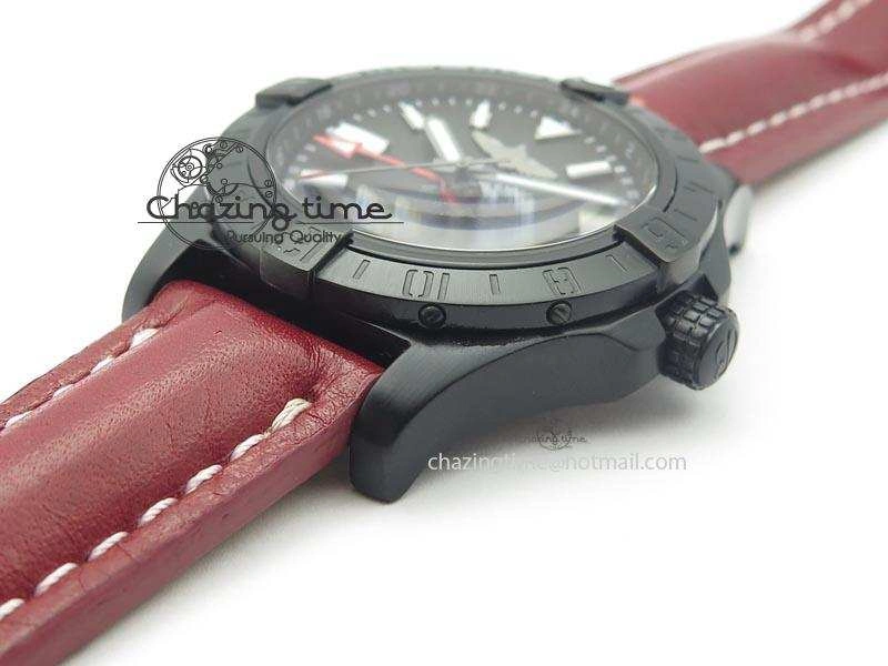 Avenger GMT DLC Black Stick Marker Textured Dial Black Inner Bezel On Leather Strap A2836