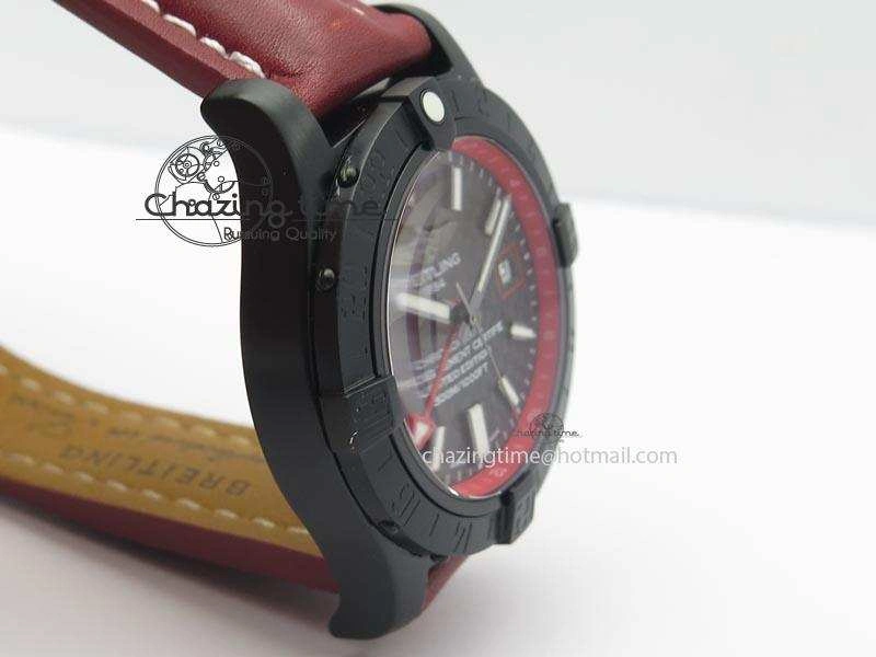 Avenger GMT DLC Black Stick Marker Textured Dial Red Inner Bezel On Leather Strap A2836