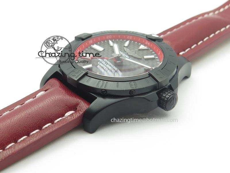 Avenger GMT DLC Black Stick Marker Textured Dial Red Inner Bezel On Leather Strap A2836