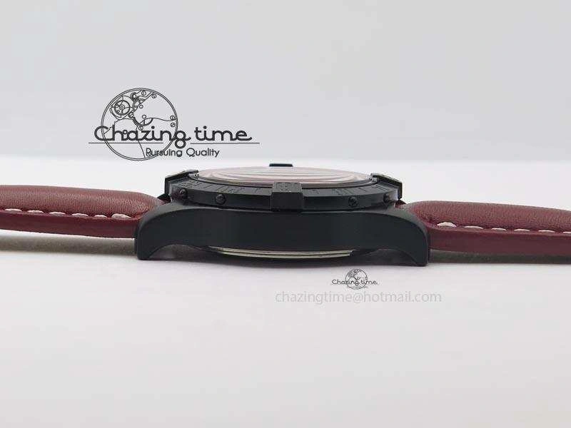 Avenger GMT DLC Black Stick Marker Textured Dial Red Inner Bezel On Leather Strap A2836