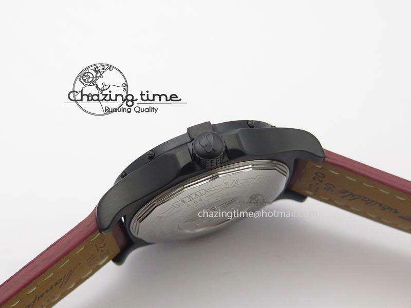 Avenger GMT DLC Black Stick Marker Textured Dial Red Inner Bezel On Leather Strap A2836