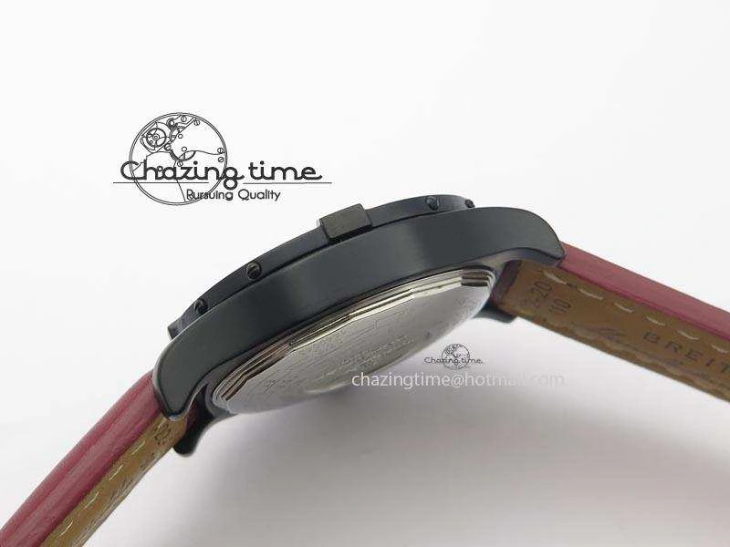 Avenger GMT DLC Black Stick Marker Textured Dial Red Inner Bezel On Leather Strap A2836