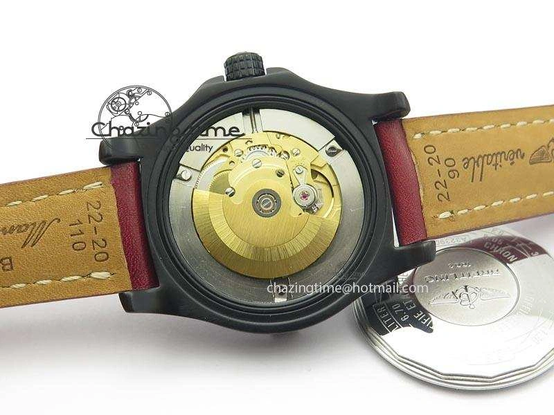 Avenger GMT DLC Black Stick Marker Textured Dial Red Inner Bezel On Leather Strap A2836