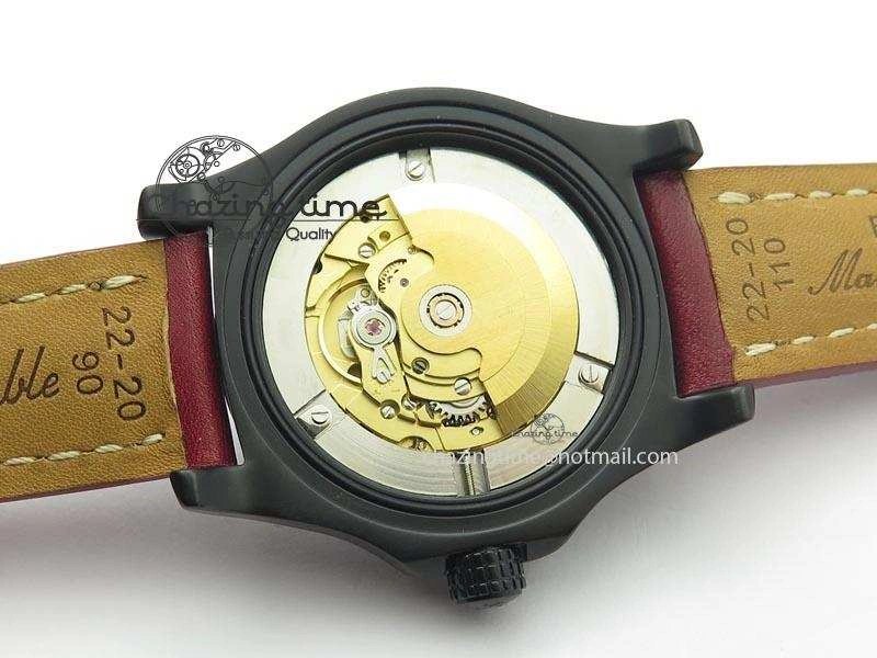 Avenger GMT DLC Black Stick Marker Textured Dial Red Inner Bezel On Leather Strap A2836