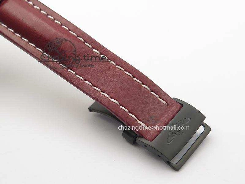 Avenger GMT DLC Black Stick Marker Textured Dial Red Inner Bezel On Leather Strap A2836
