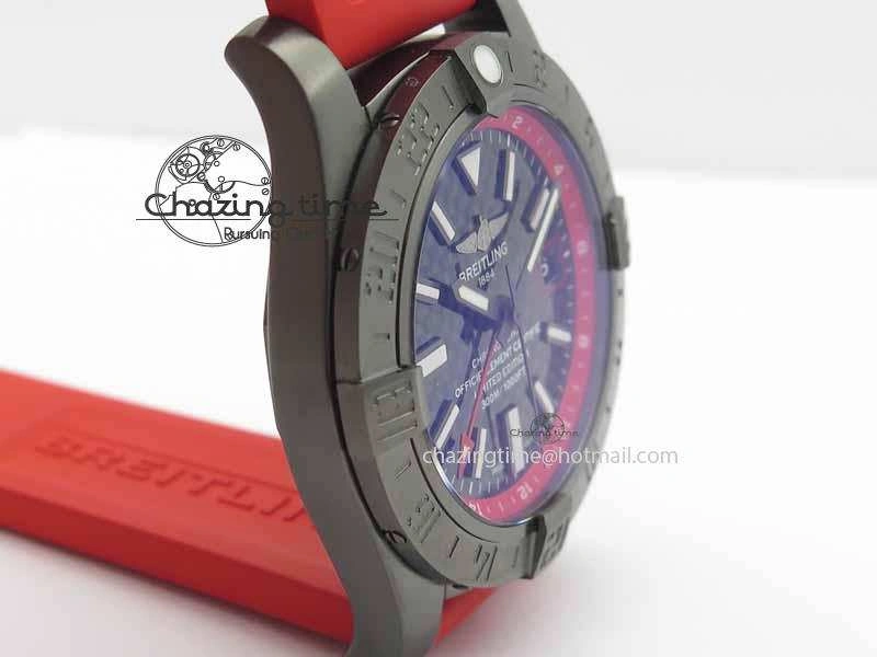 Avenger GMT DLC GF Best Edition Black Forged Carbon Dial On Red Rubber Strap A2836