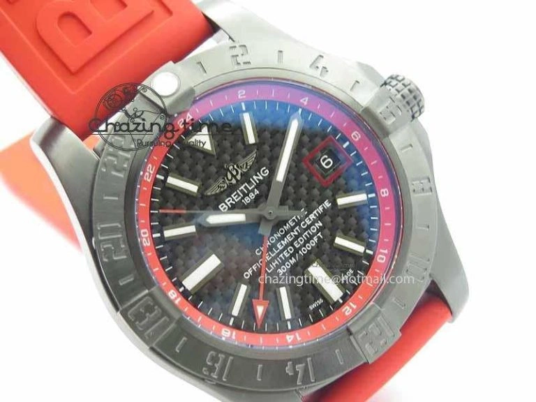 Avenger GMT DLC GF Best Edition Black Forged Carbon Dial On Red Rubber Strap A2836