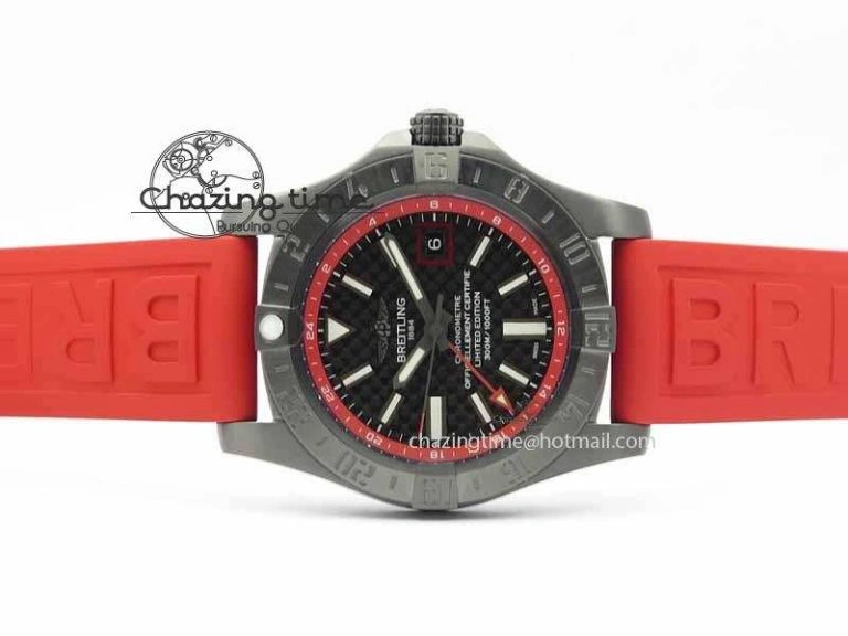 Avenger GMT DLC GF Best Edition Black Forged Carbon Dial On Red Rubber Strap A2836