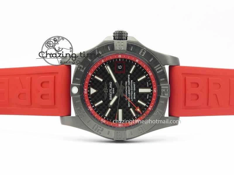 Avenger GMT DLC GF Best Edition Black Forged Carbon Dial On Red Rubber Strap A2836