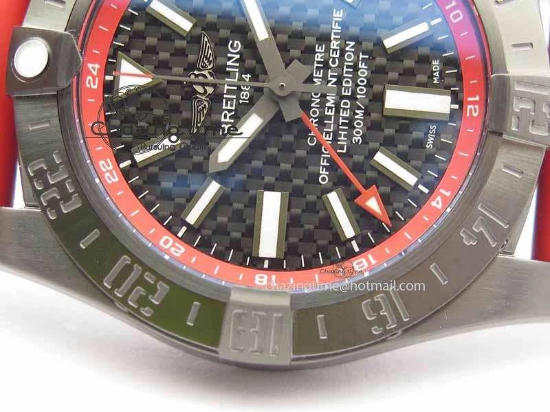 Avenger GMT DLC GF Best Edition Black Forged Carbon Dial On Red Rubber Strap A2836