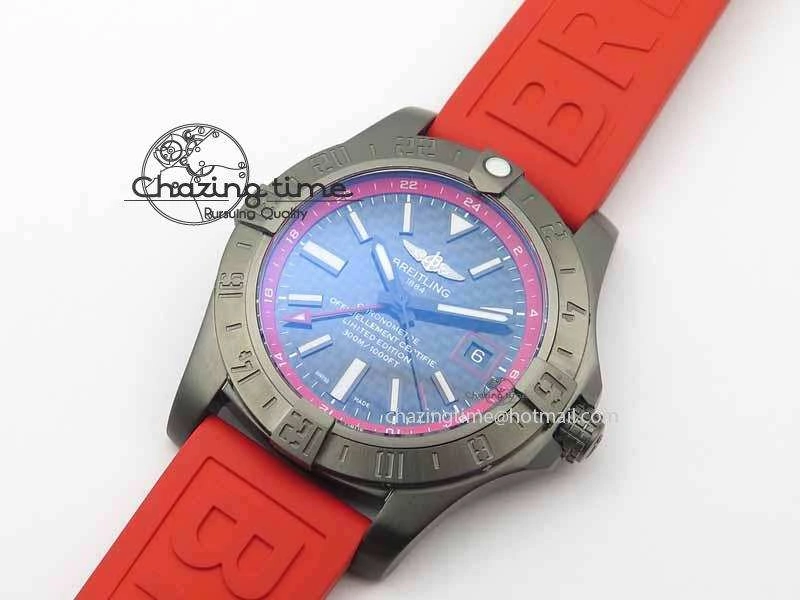 Avenger GMT DLC GF Best Edition Black Forged Carbon Dial On Red Rubber Strap A2836