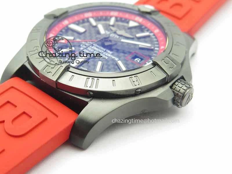 Avenger GMT DLC GF Best Edition Black Forged Carbon Dial On Red Rubber Strap A2836