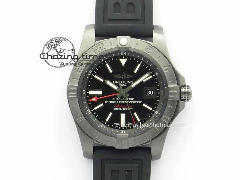 Avenger GMT DLC GF Best Edition Black Sticks Marker Dial On Rubber Strap A2836