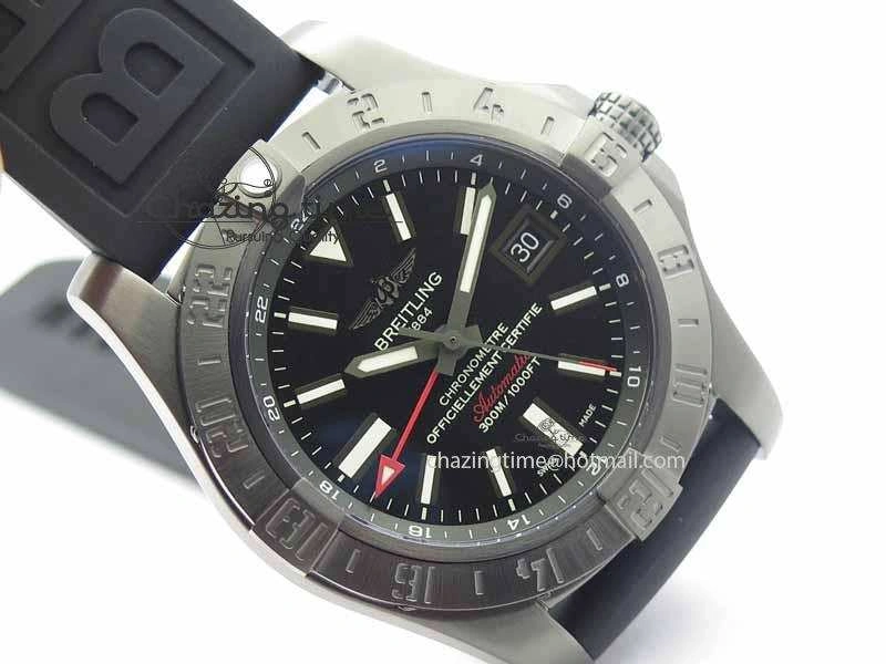 Avenger GMT DLC GF Best Edition Black Sticks Marker Dial On Rubber Strap A2836