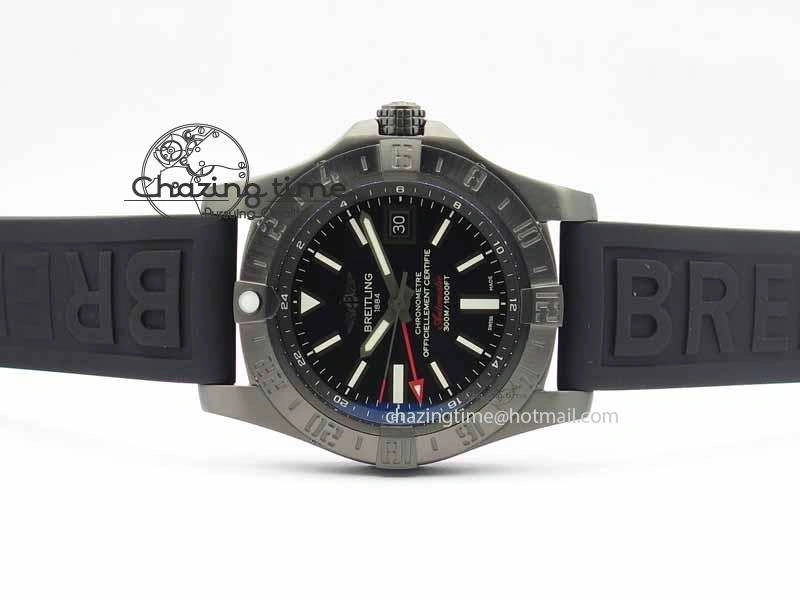 Avenger GMT DLC GF Best Edition Black Sticks Marker Dial On Rubber Strap A2836