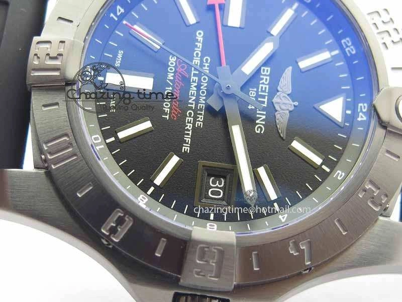 Avenger GMT DLC GF Best Edition Black Sticks Marker Dial On Rubber Strap A2836