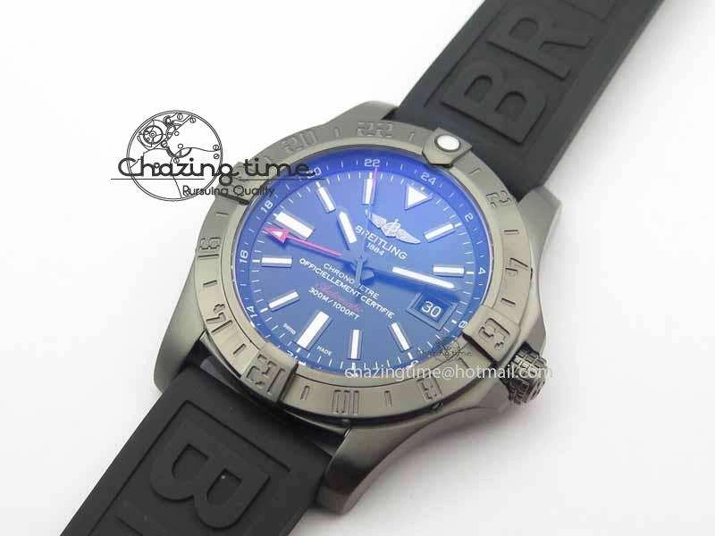 Avenger GMT DLC GF Best Edition Black Sticks Marker Dial On Rubber Strap A2836