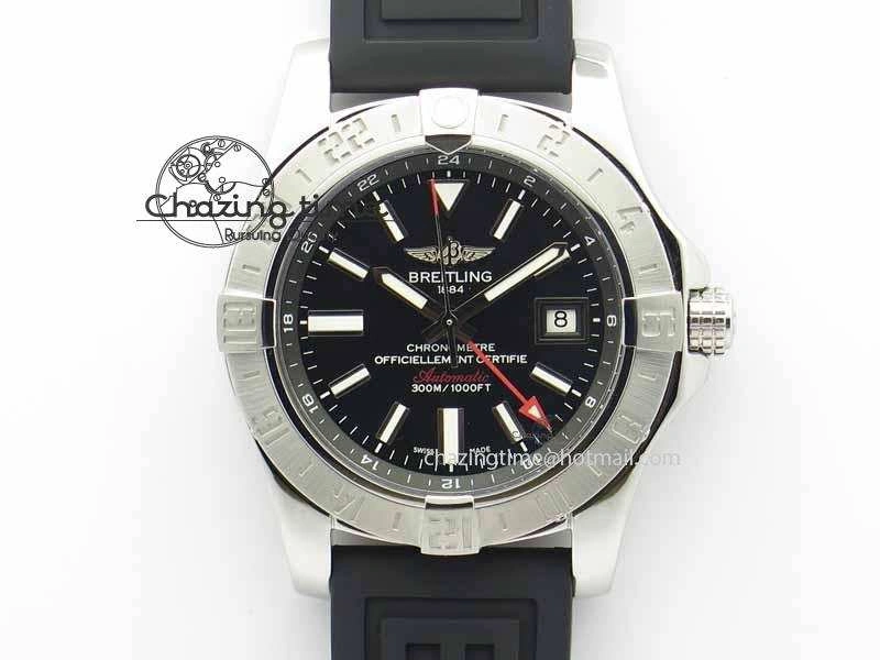 Avenger GMT SS GF 1:1 Best Edition Black Sticks Marker Dial On Rubber Strap A2836