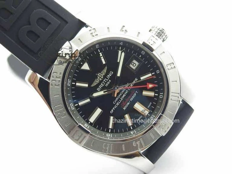 Avenger GMT SS GF 1:1 Best Edition Black Sticks Marker Dial On Rubber Strap A2836