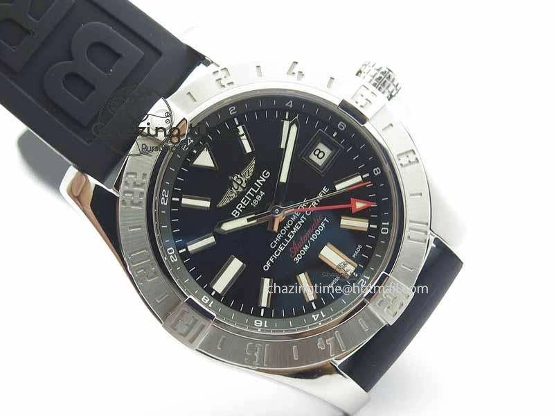 Avenger GMT SS GF 1:1 Best Edition Black Sticks Marker Dial On Rubber Strap A2836
