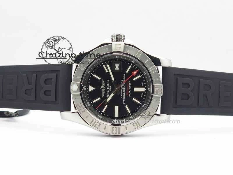 Avenger GMT SS GF 1:1 Best Edition Black Sticks Marker Dial On Rubber Strap A2836
