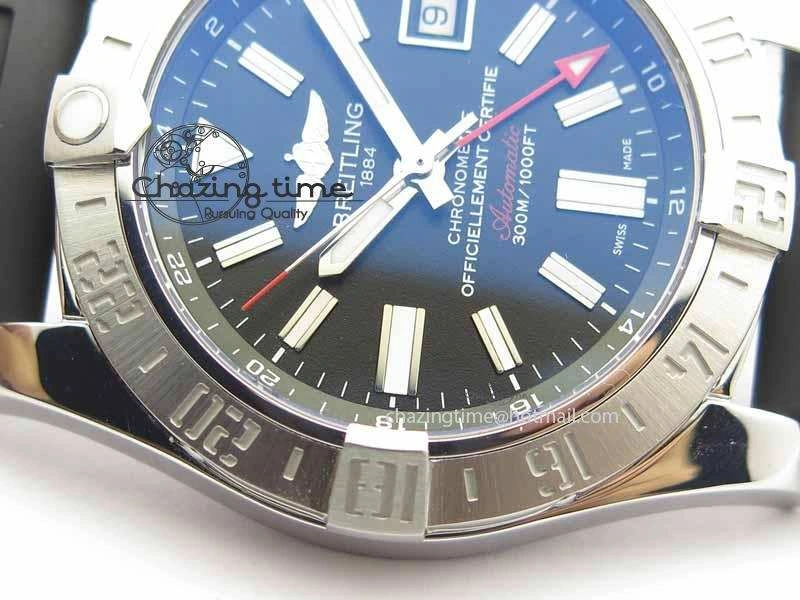 Avenger GMT SS GF 1:1 Best Edition Black Sticks Marker Dial On Rubber Strap A2836
