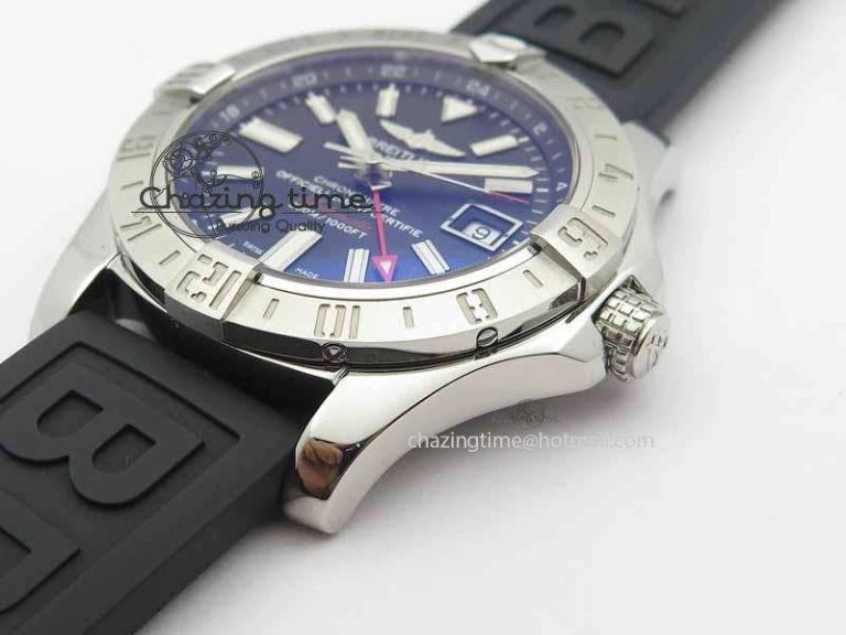 Avenger GMT SS GF 1:1 Best Edition Black Sticks Marker Dial On Rubber Strap A2836