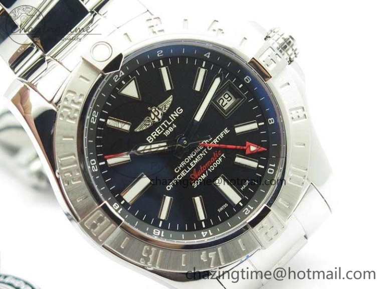Avenger GMT SS GF 1:1 Best Edition Black Sticks Marker Dial On SS Bracelet A2836