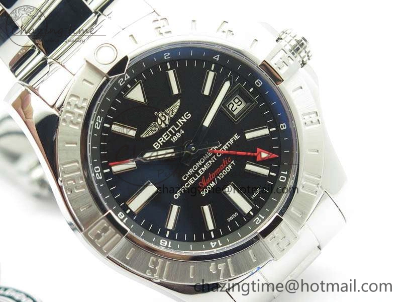 Avenger GMT SS GF 1:1 Best Edition Black Sticks Marker Dial On SS Bracelet A2836