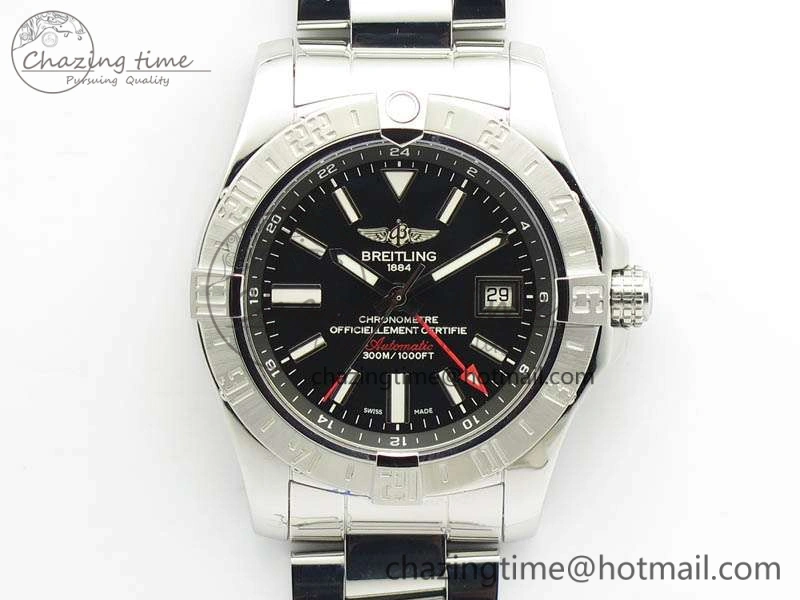 Avenger GMT SS GF 1:1 Best Edition Black Sticks Marker Dial On SS Bracelet A2836