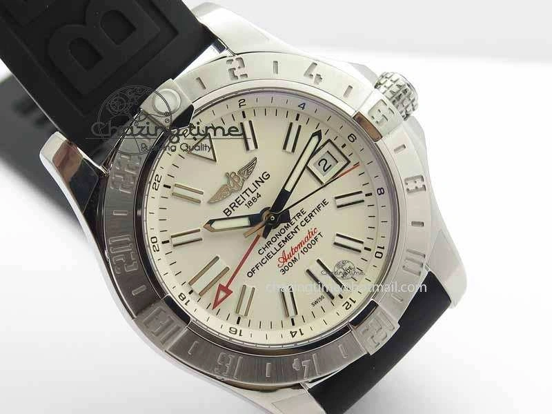 Avenger GMT SS GF 1:1 Best Edition White Sticks Marker Dial On Rubber Strap A2836