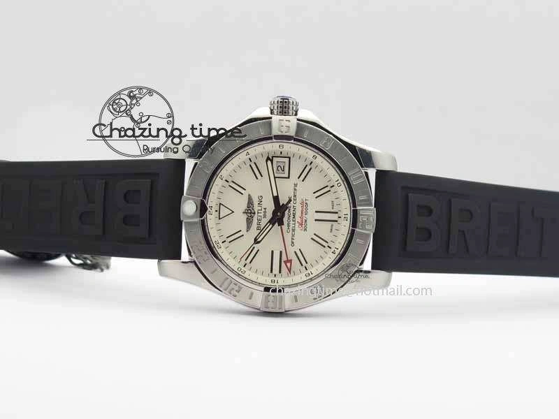 Avenger GMT SS GF 1:1 Best Edition White Sticks Marker Dial On Rubber Strap A2836