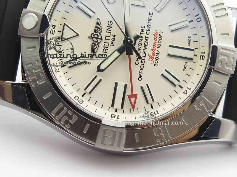 Avenger GMT SS GF 1:1 Best Edition White Sticks Marker Dial On Rubber Strap A2836
