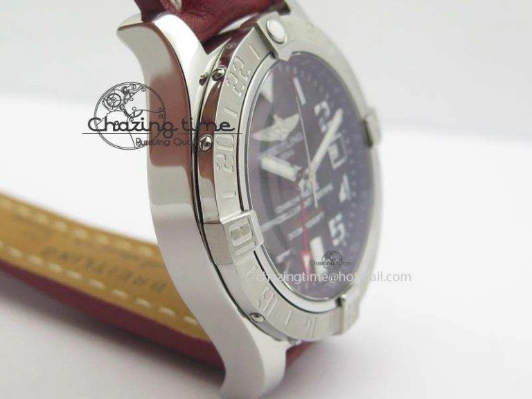 Avenger II GMT SS Black Dial Arabic Numerals Markers On Leather Strap A2836