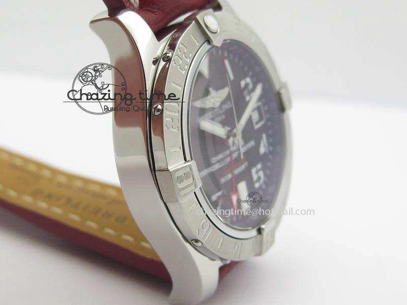 Avenger II GMT SS Black Dial Arabic Numerals Markers On Leather Strap A2836