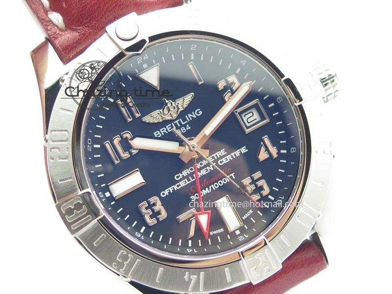 Avenger II GMT SS Black Dial Arabic Numerals Markers On Leather Strap A2836