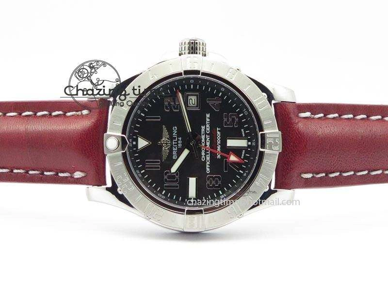Avenger II GMT SS Black Dial Arabic Numerals Markers On Leather Strap A2836
