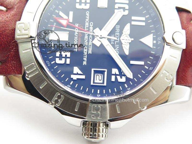 Avenger II GMT SS Black Dial Arabic Numerals Markers On Leather Strap A2836