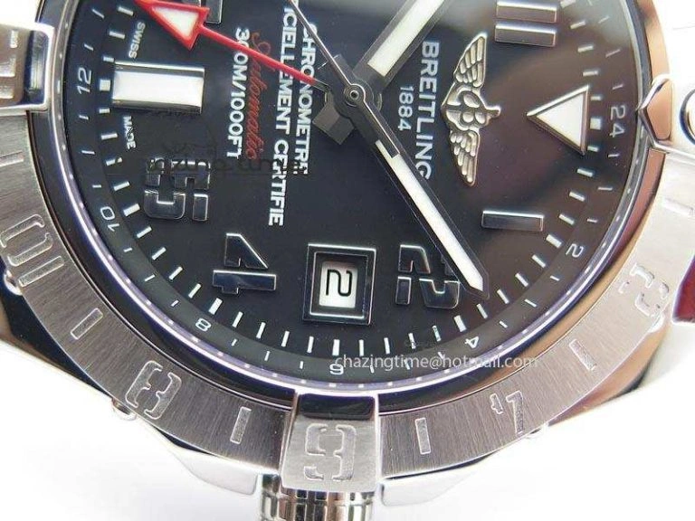 Avenger II GMT SS Black Dial Arabic Numerals Markers On Leather Strap A2836