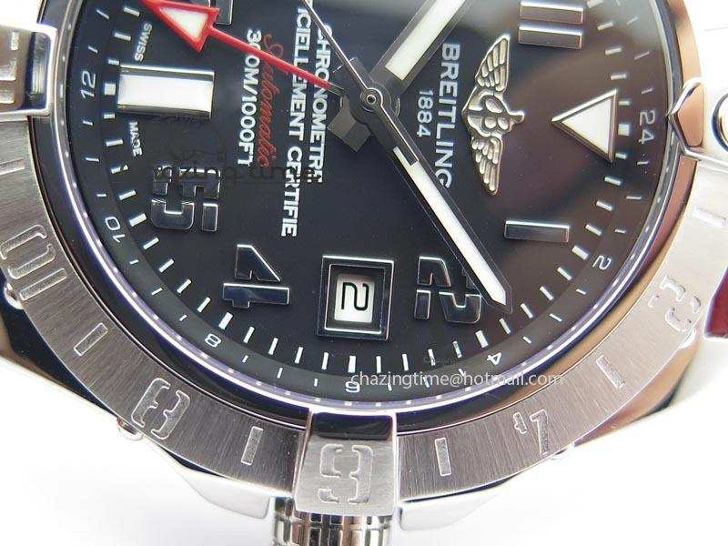 Avenger II GMT SS Black Dial Arabic Numerals Markers On Leather Strap A2836