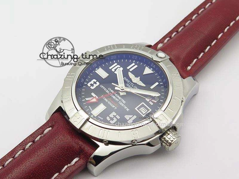Avenger II GMT SS Black Dial Arabic Numerals Markers On Leather Strap A2836